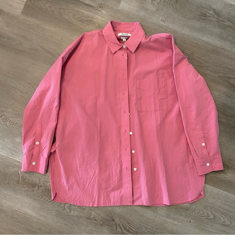 Madewell The Signature Poplin Oversized Shirt XS Pink NWT